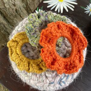 3 Scrunchie Set. Gold. Green. Orange.